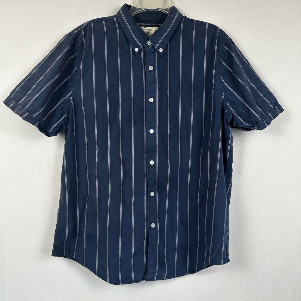 Abercrombie And Fitch Men's Blue and White Stripes Button Up Shirt